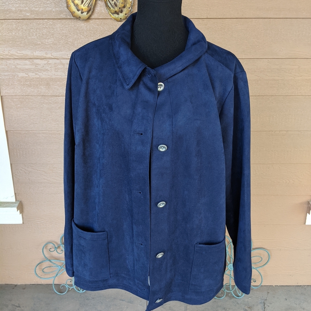 Denim&Co Navy Suede-Look Button Front Jacket